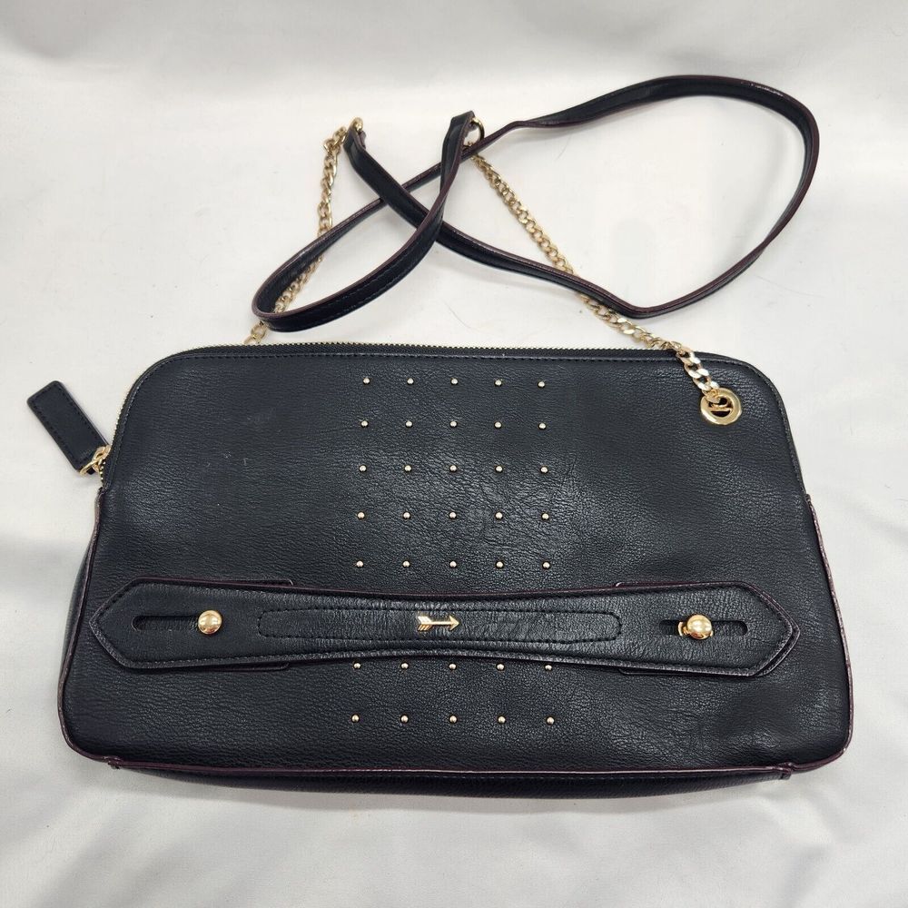 Gianni Bini Black and Gold Arrows‎ and Studs Crossbody Shoulder Bag